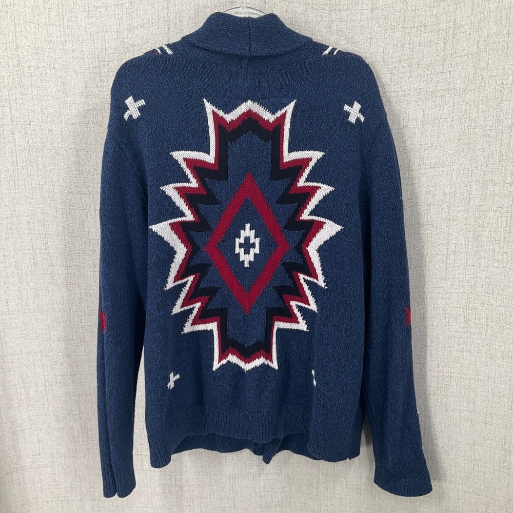 Lucky Brand Cardigan Mens XXL Blue Cotton Southwestern Shawl Collar Boho Western